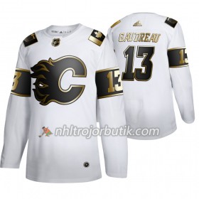 Män Ishockey Calgary Flames tröja Johnny Gaudreau 13 Adidas 2019-20 Golden Edition Vit Authentic